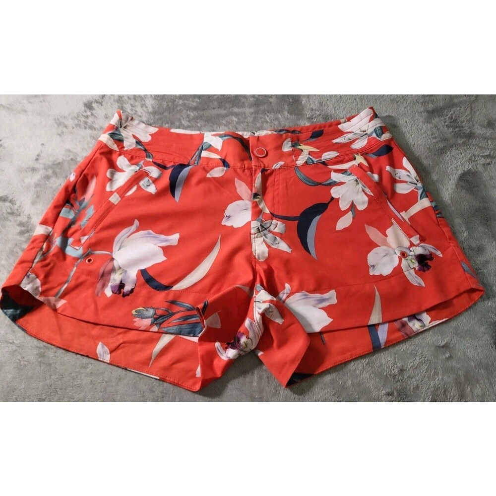 Athleta Hudson Beach Swim Bright Red Floral Board Shorts Size 8